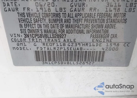 2020 Nissan Kicks S Xtronic Cvt из США, поврежденный, VIN 3N1CP5BV8LL528927